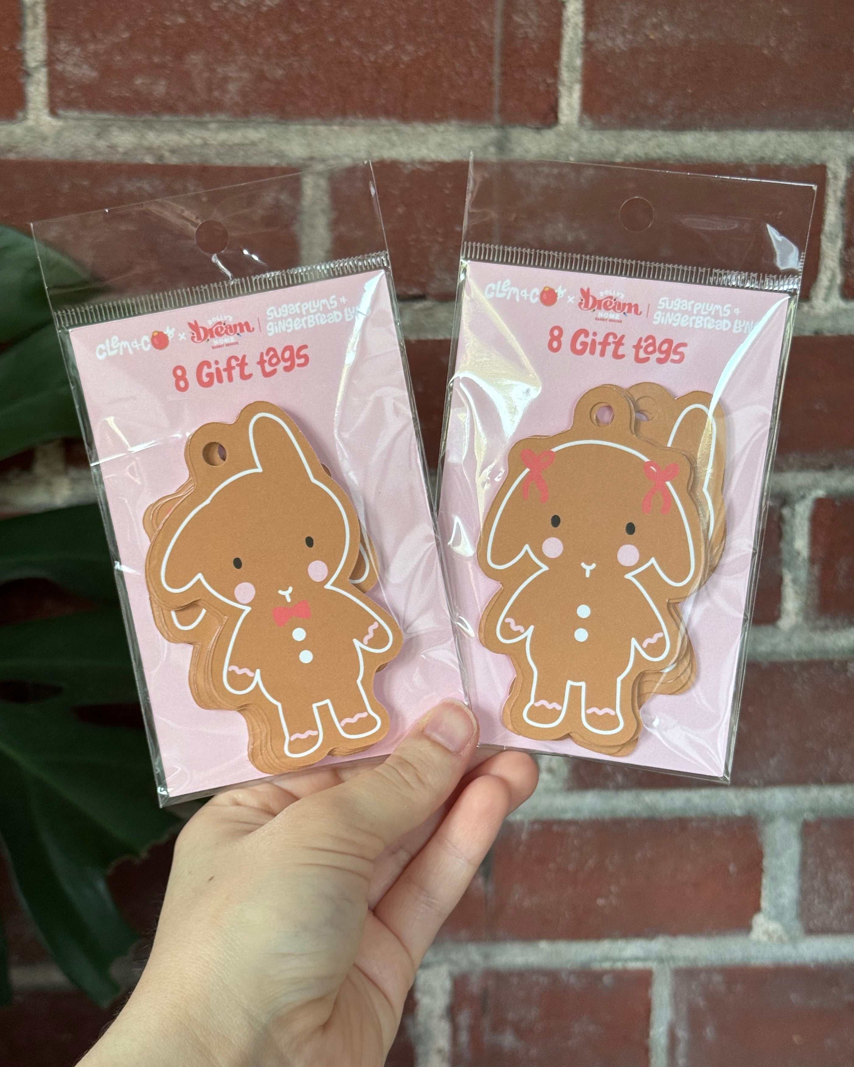 Gingerbread Bunnies Gift Tags, Set of 8  - “Sugarplums & Gingerbread Buns"