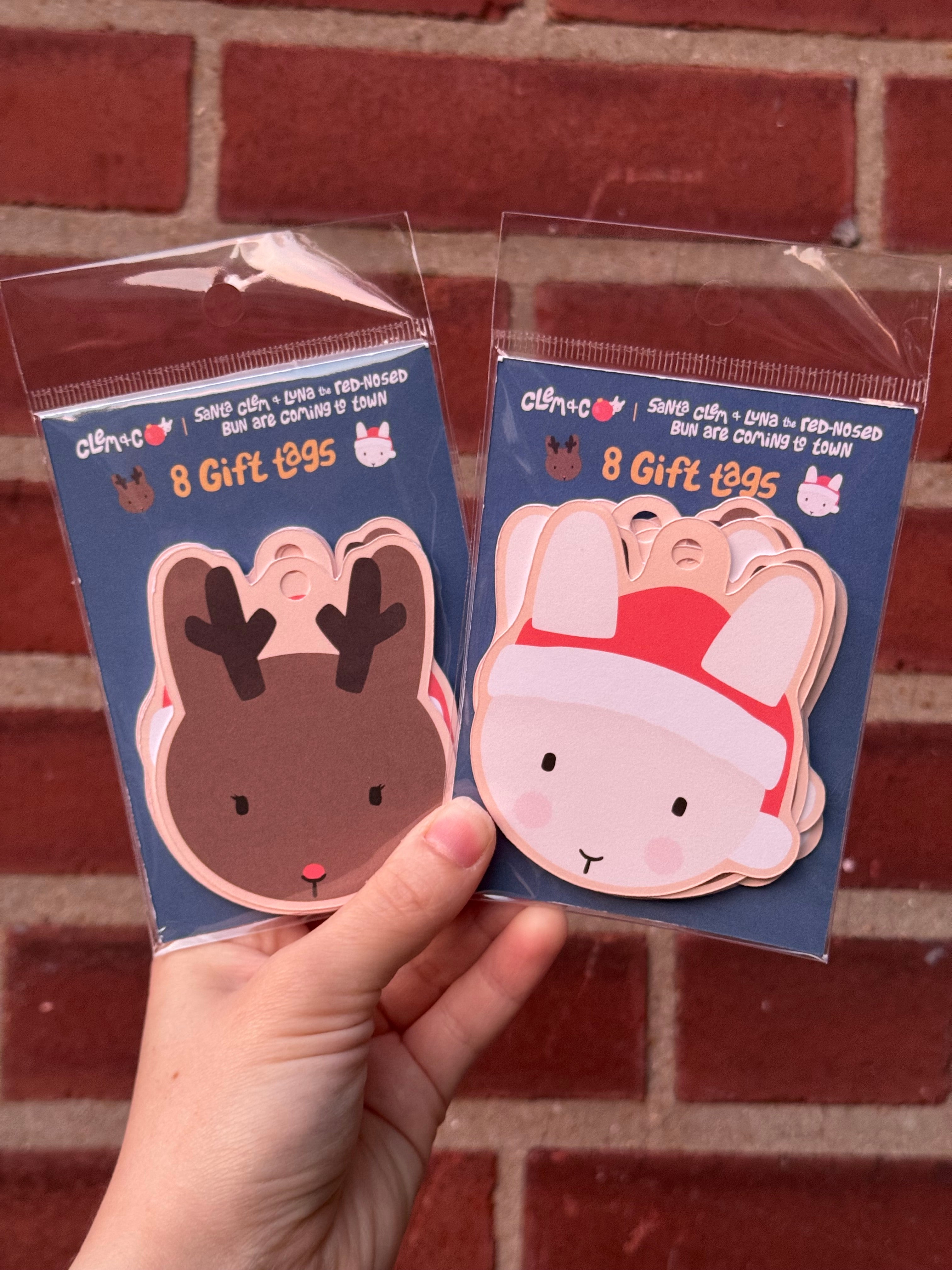 Holiday Gift Tags: Santa Clem & Luna the Red-Nosed Bun are Coming to Town