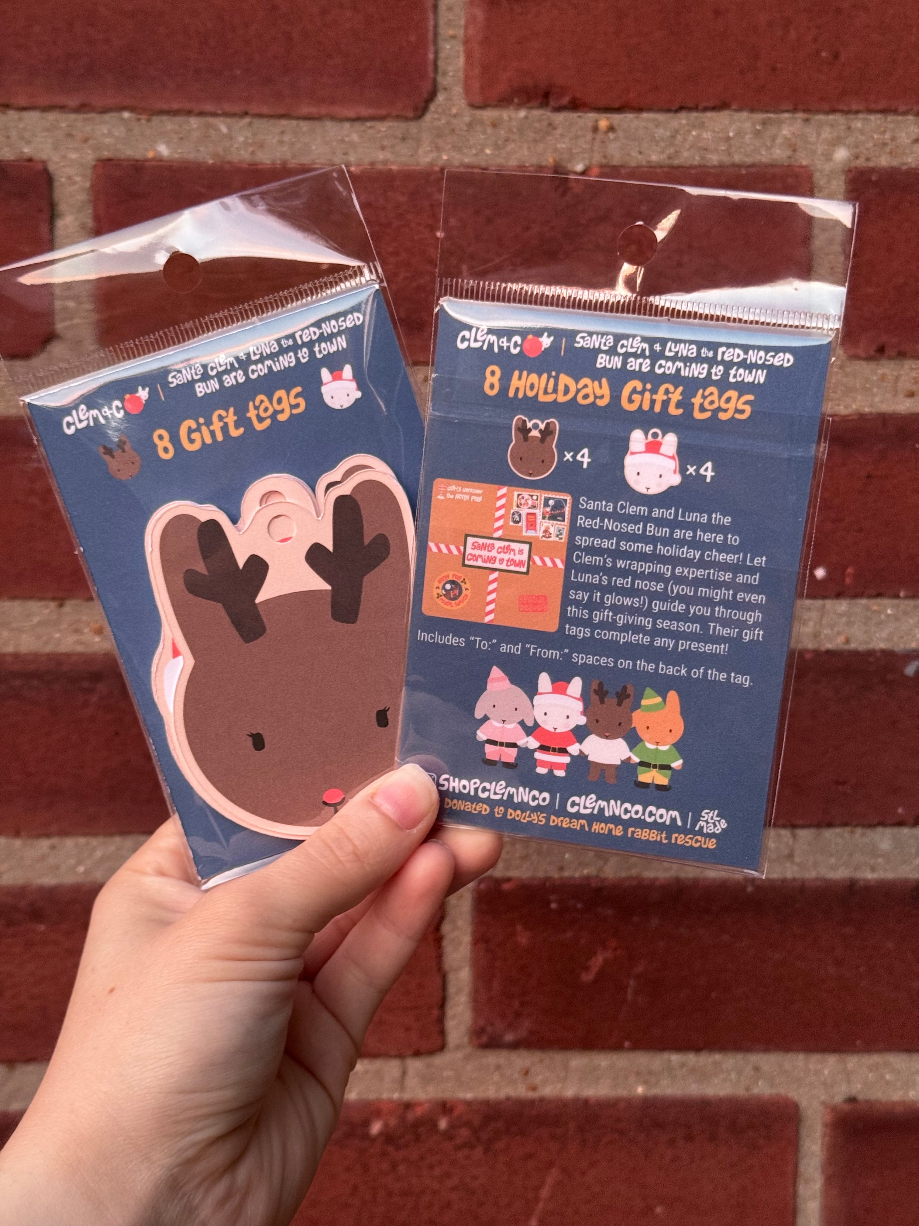 Holiday Gift Tags: Santa Clem & Luna the Red-Nosed Bun are Coming to Town