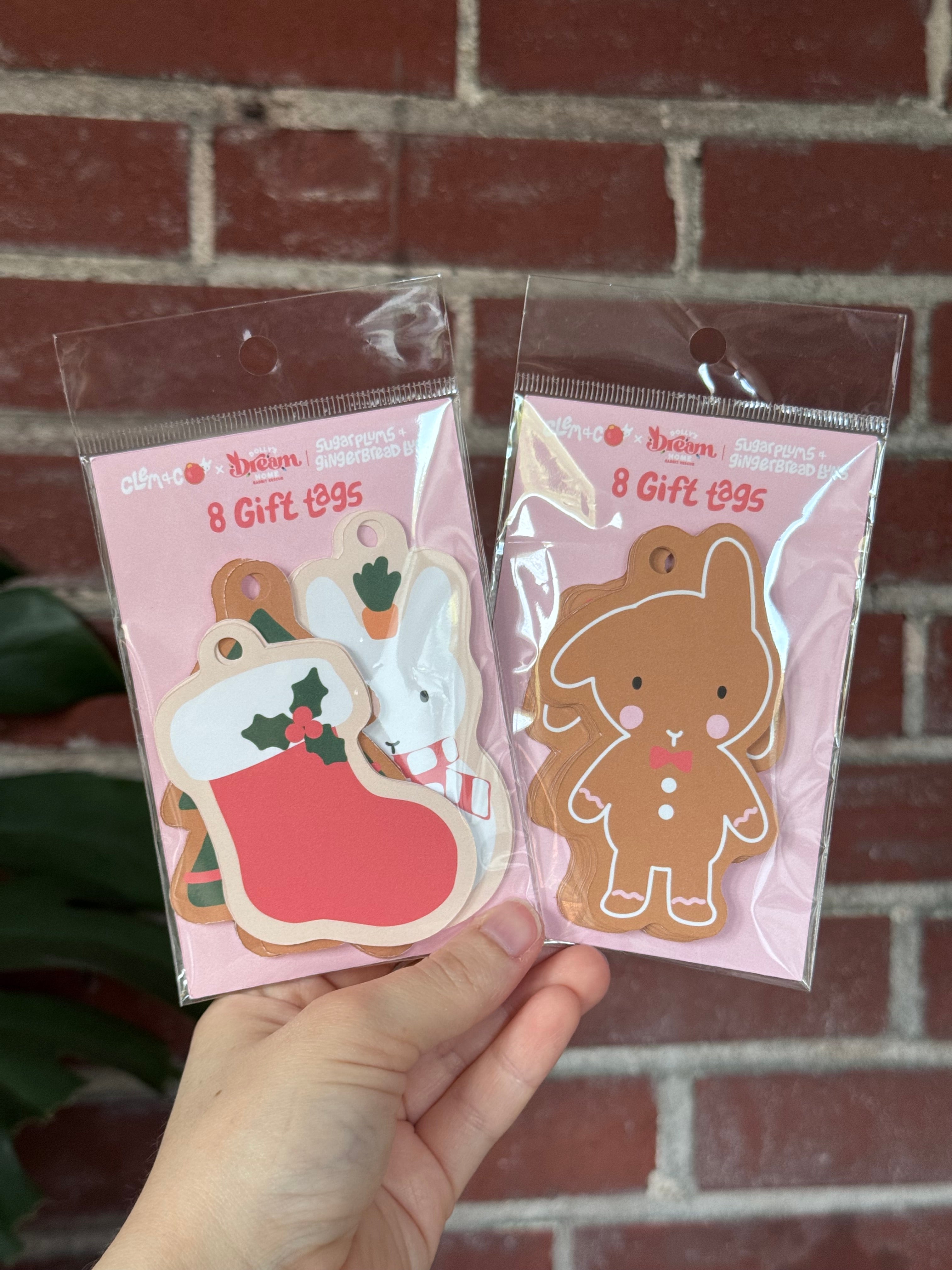Gingerbread Bunnies Gift Tags, Set of 8  - “Sugarplums & Gingerbread Buns"