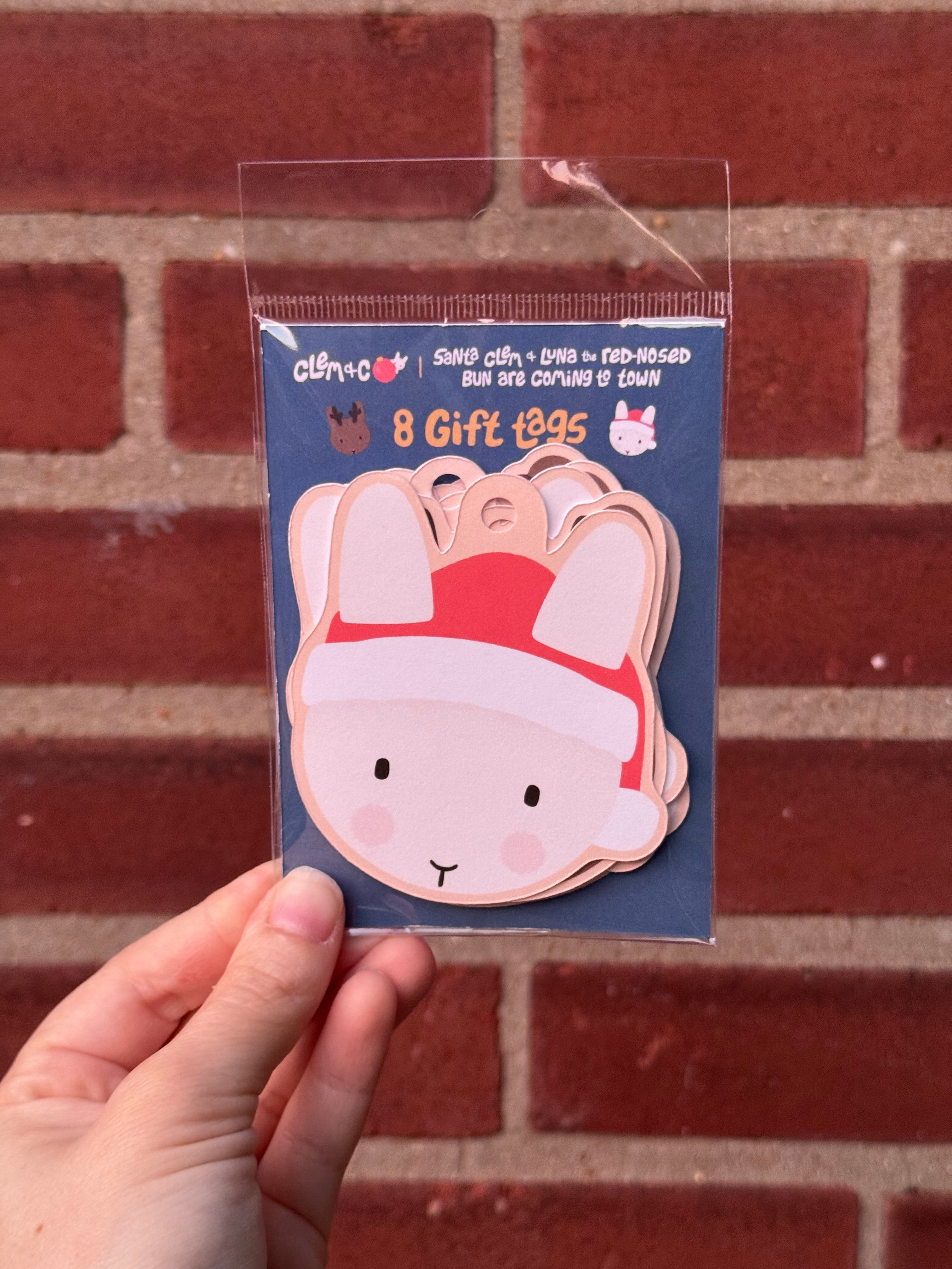 Holiday Gift Tags: Santa Clem & Luna the Red-Nosed Bun are Coming to Town