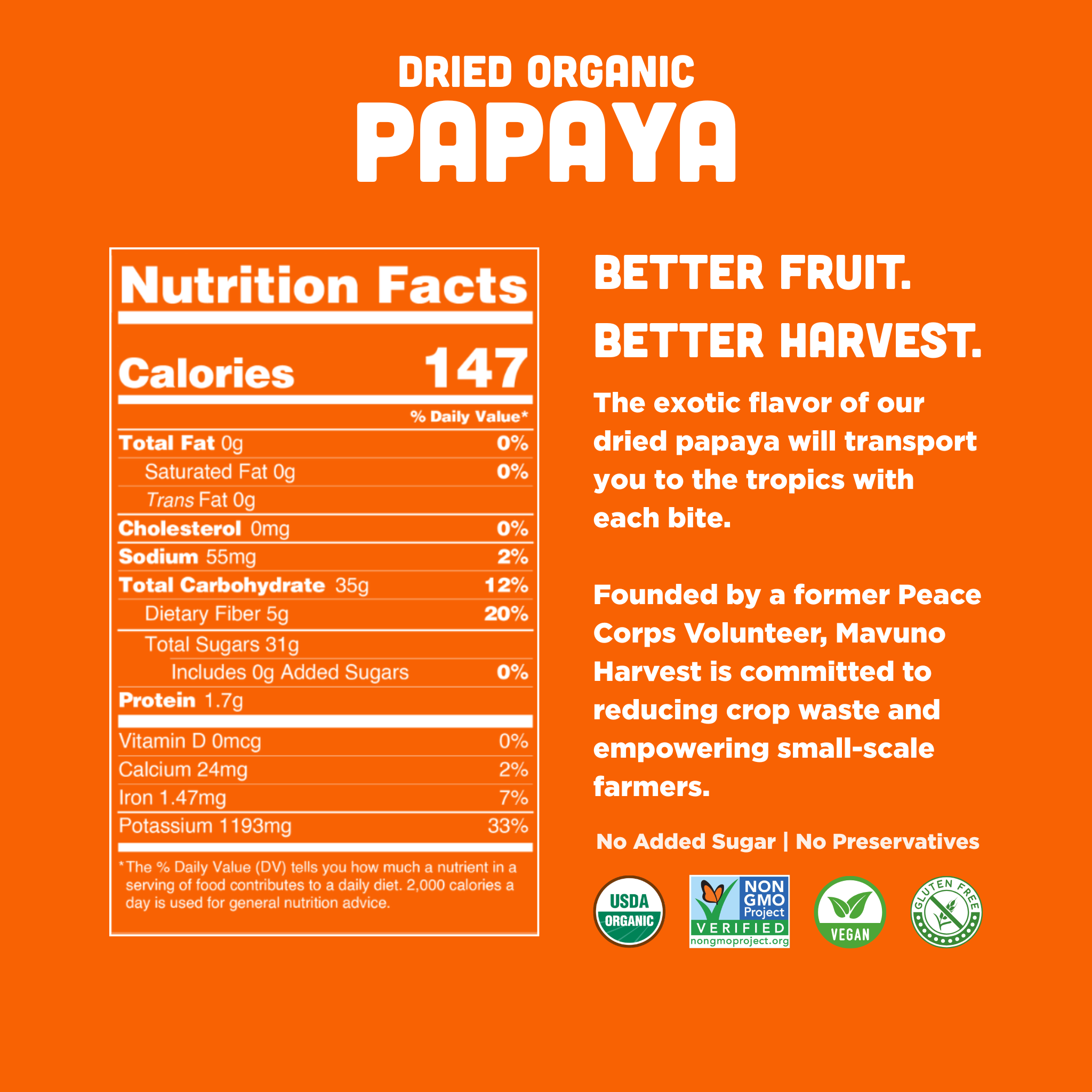 Organic Dried Papaya, 2oz