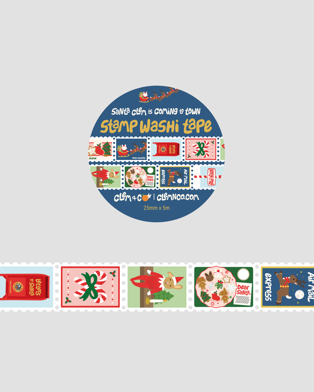 Christmas Postage Stamp Washi Tape - Santa Clem is Coming to Town
