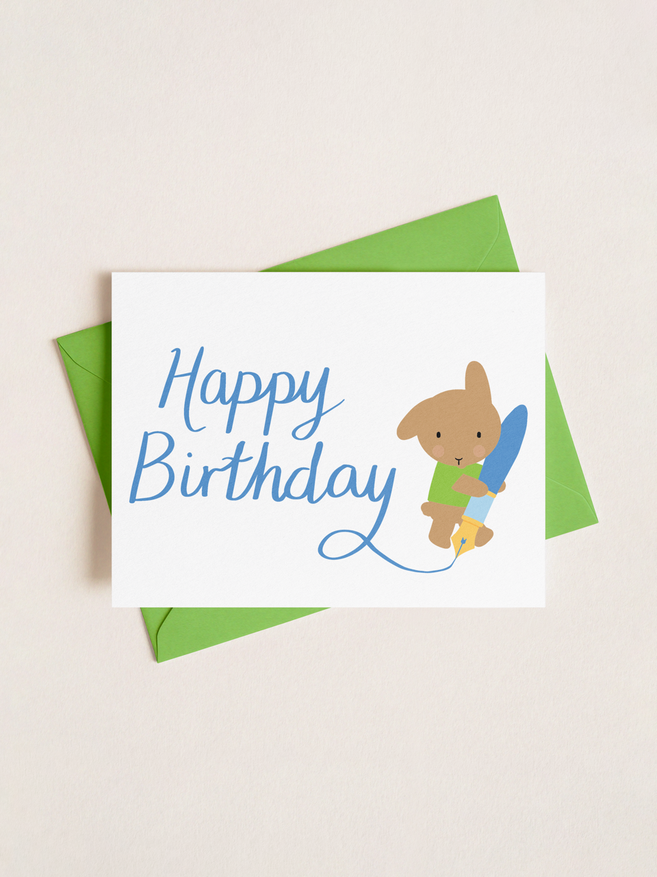 Happy Birthday Fountain Pen Stationery Bunny Card