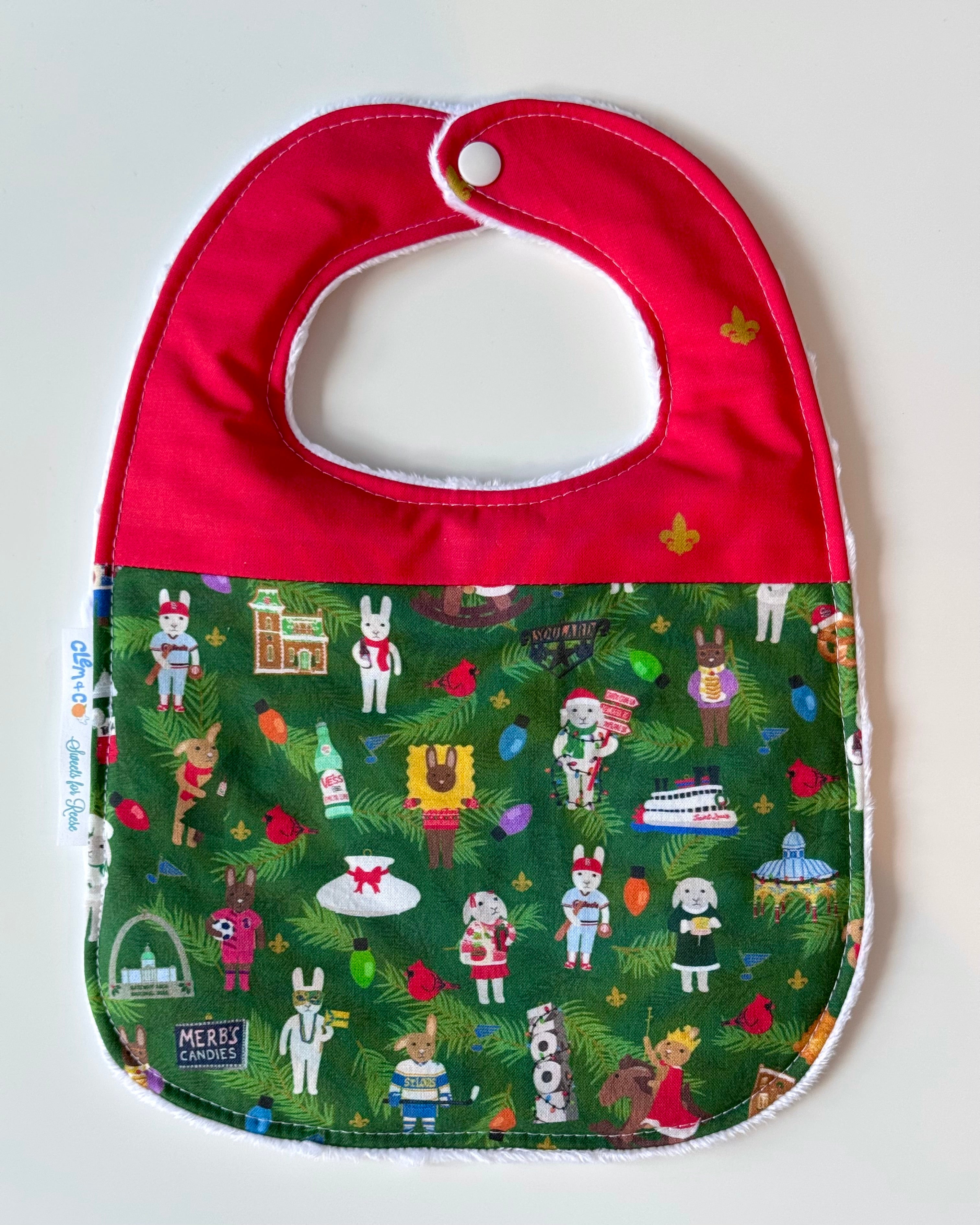 Hoppin' Around the Christmas Tree Saint Louis Baby Bib - Clem & Co x Sweets for Reese