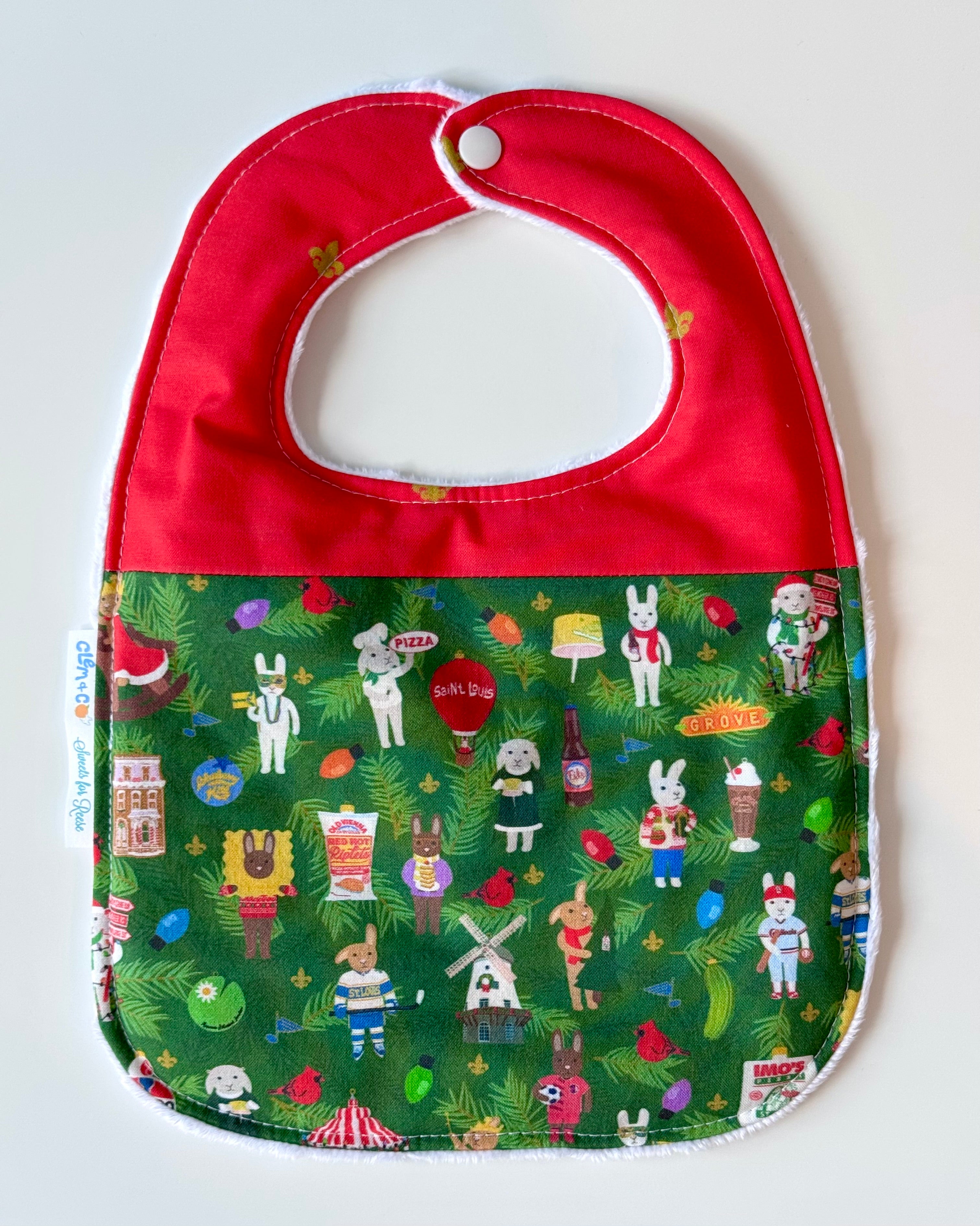 Hoppin' Around the Christmas Tree Saint Louis Baby Bib - Clem & Co x Sweets for Reese