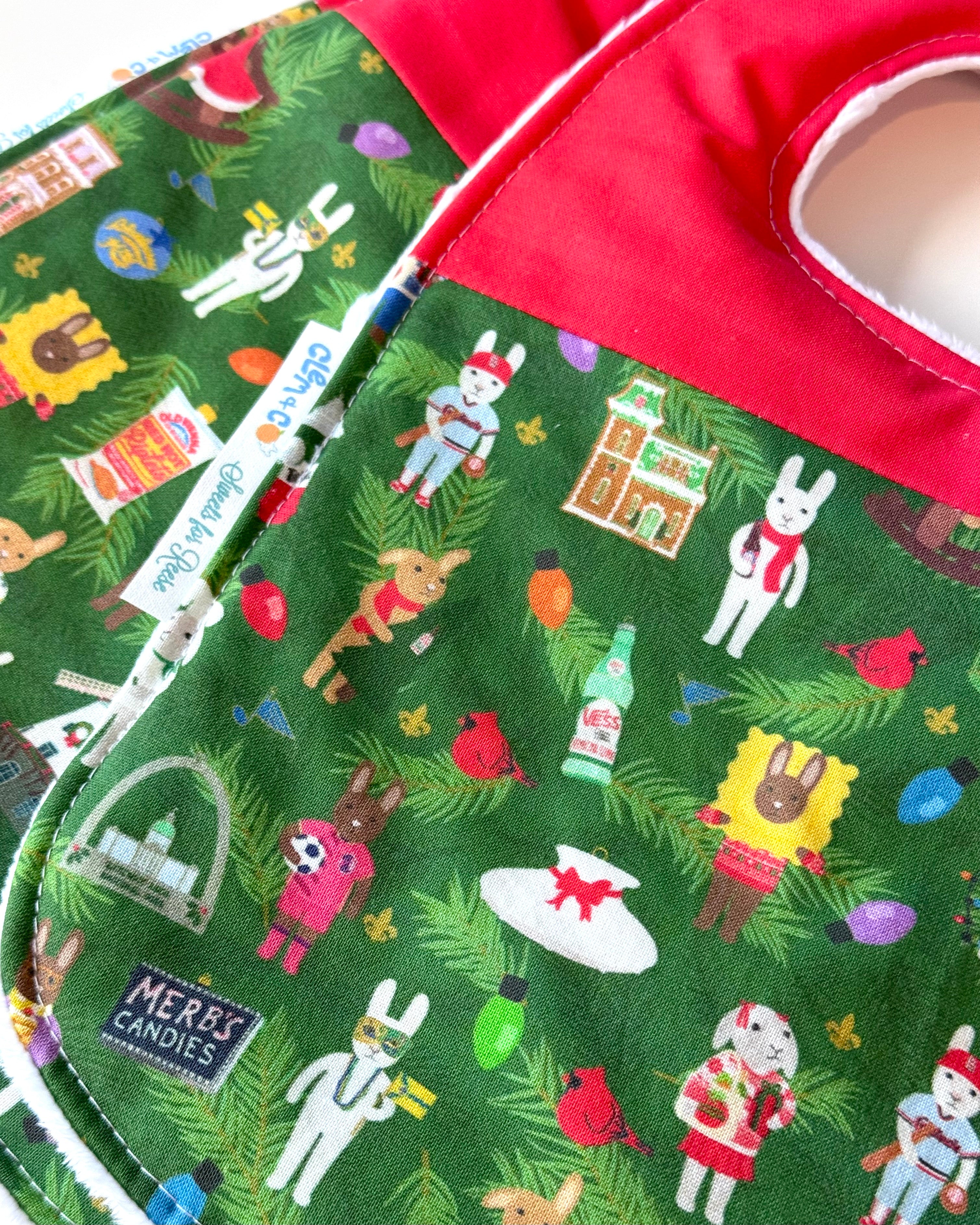 Hoppin' Around the Christmas Tree Saint Louis Baby Bib - Clem & Co x Sweets for Reese