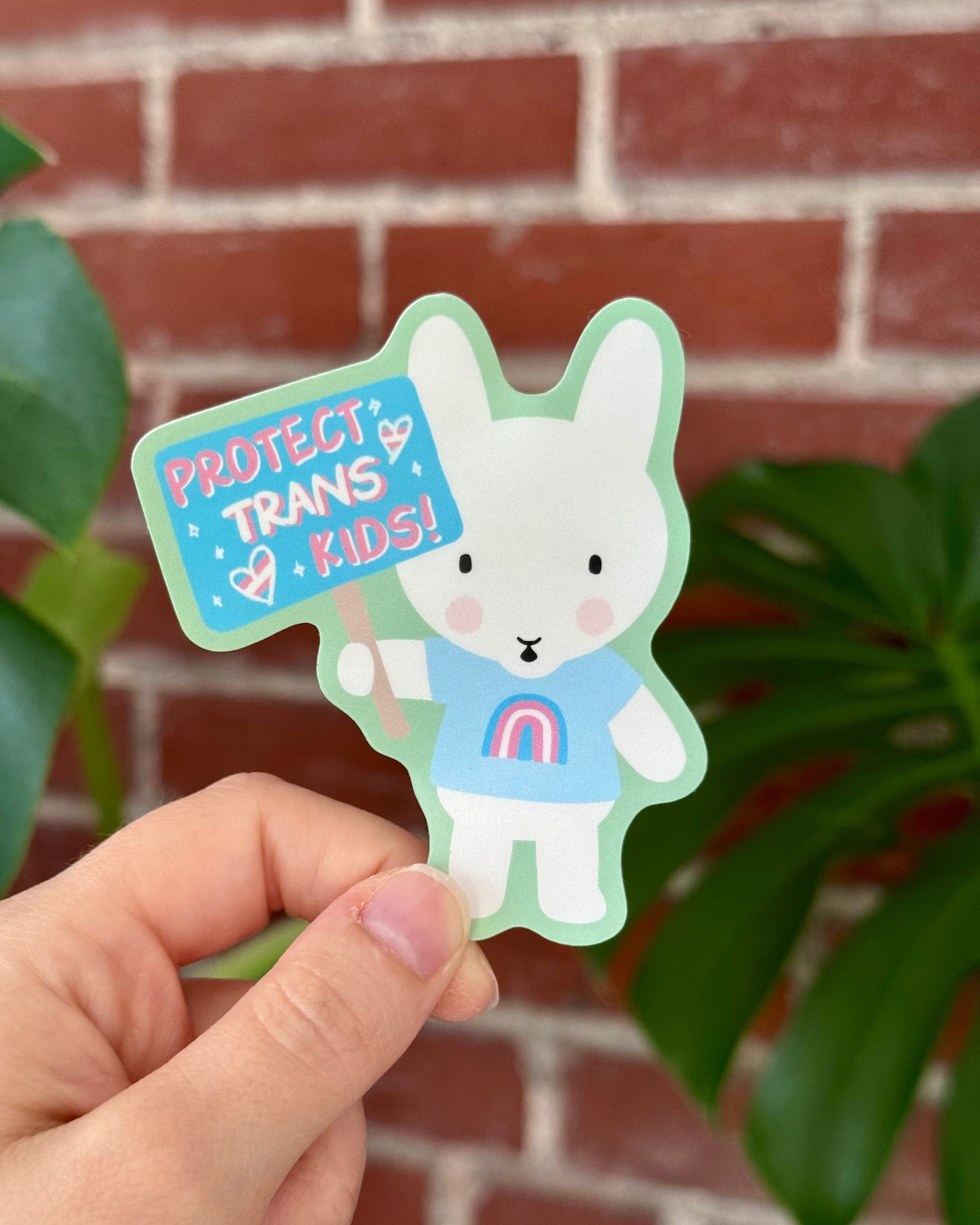 Clem the Bun says "Protect Trans Kids" Sticker