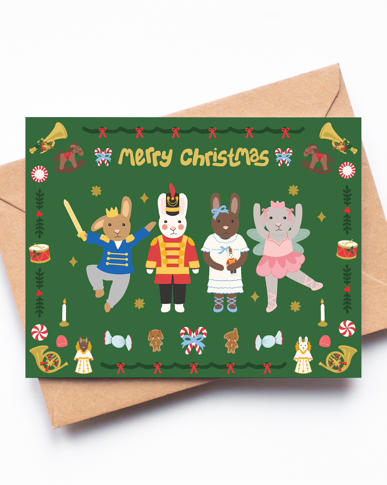 Nutcracker Ballet Bunnies Christmas Card