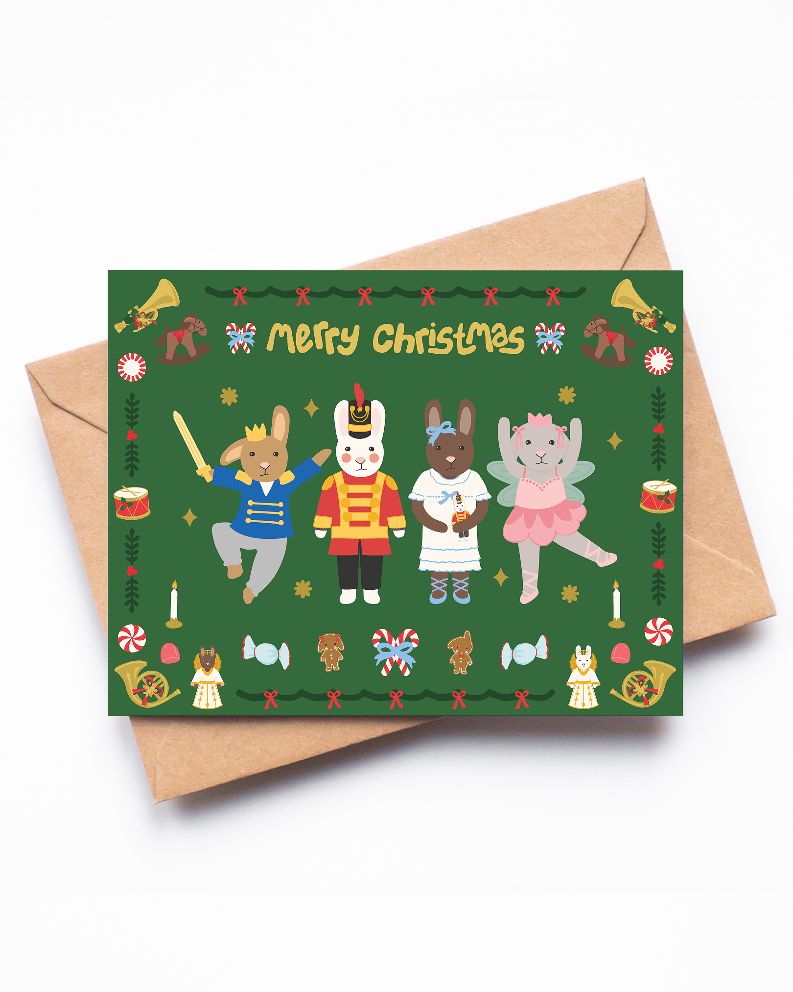 Nutcracker Ballet Bunnies Christmas Card