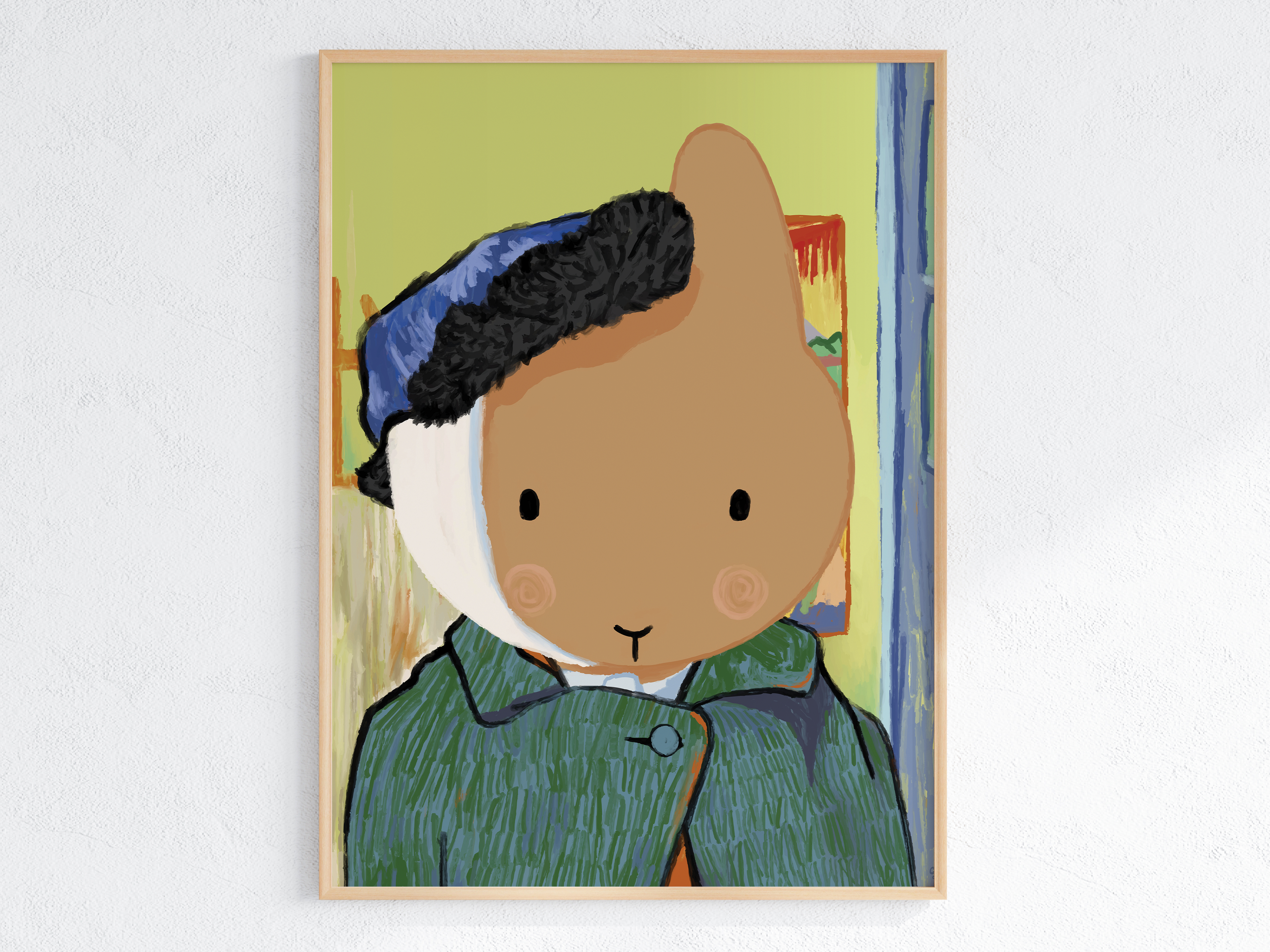 Claude the bunny with one of his ears wrapped in a bandage like the famous Van Gogh painting.