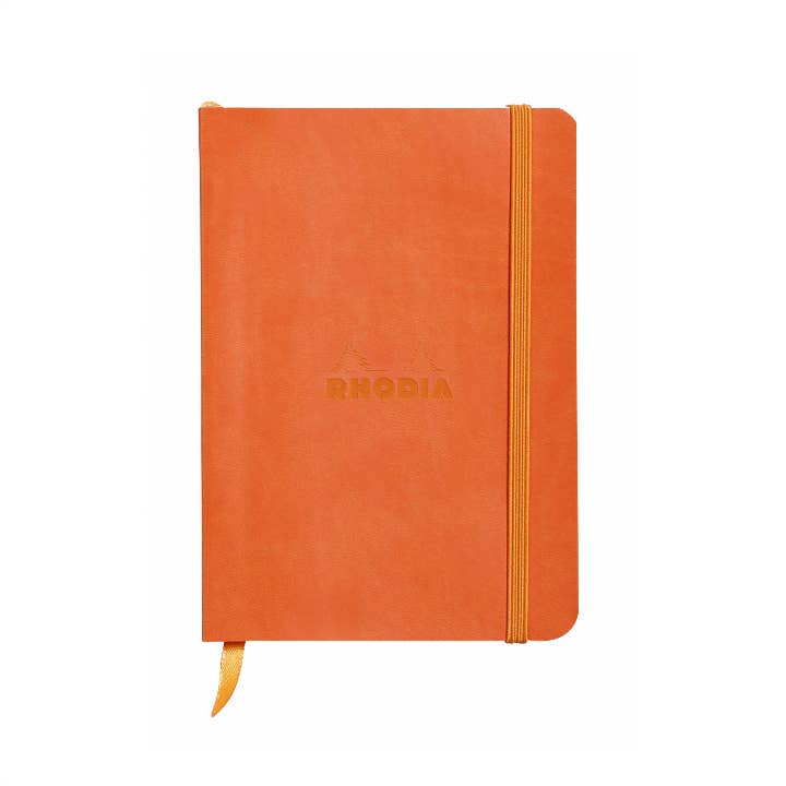 Tangerine colored rhodia journal with orange strap.
