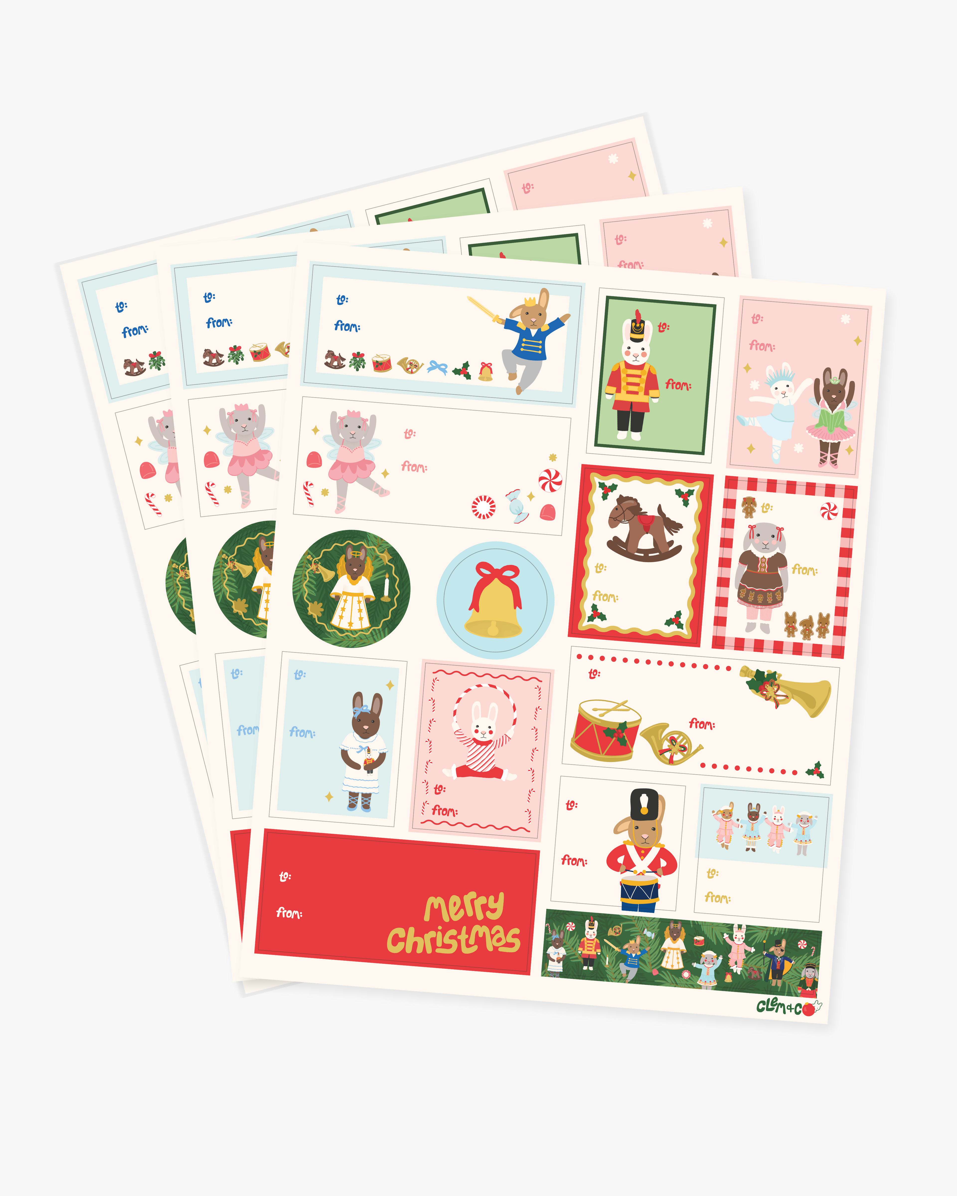 Holiday Gift Tag Sticker/Label Sheet, Set of 3 - The Nutcracker Collection