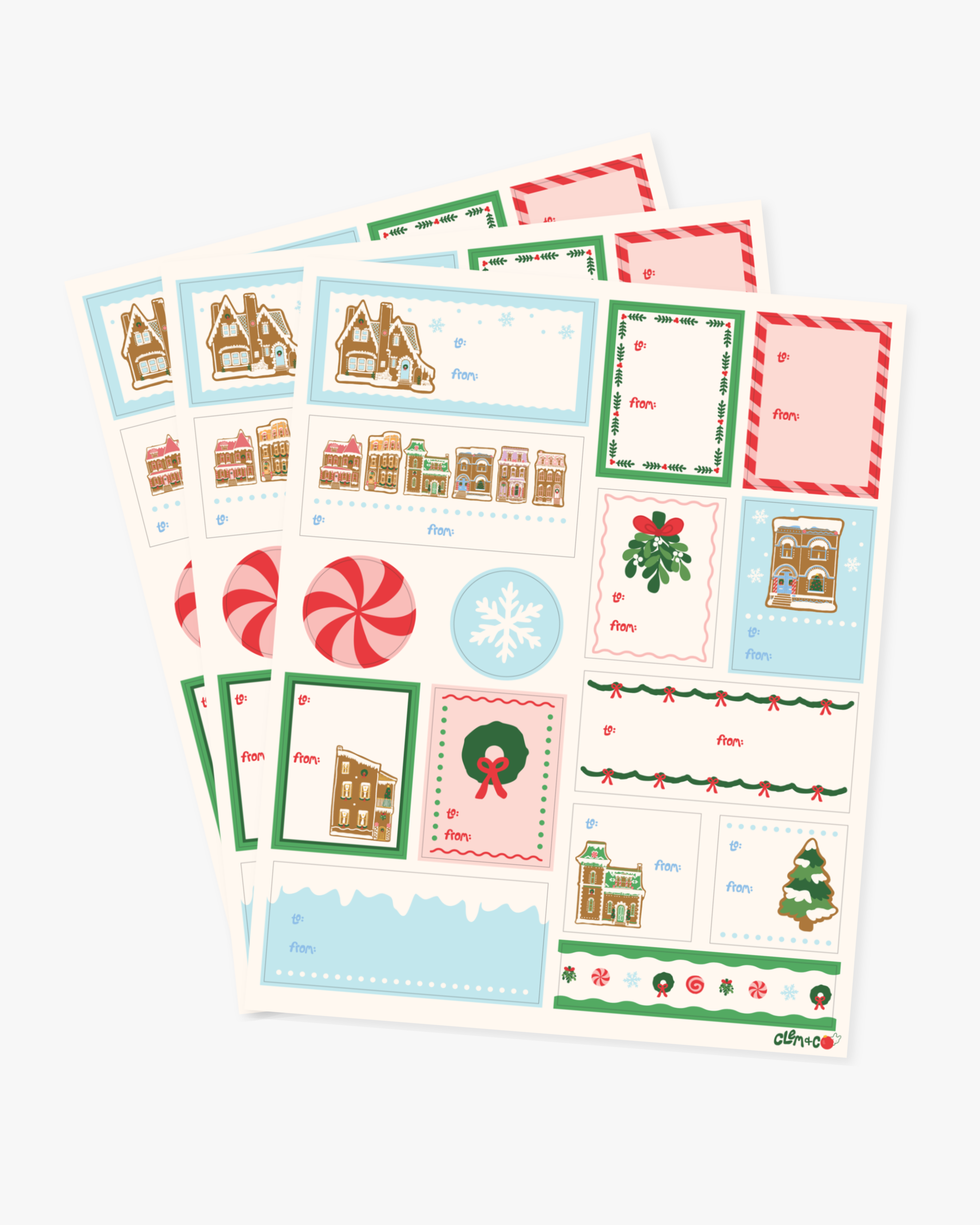 Holiday Gift Tag Sticker/Label Sheet, Set of 3 - Home for the Holidays