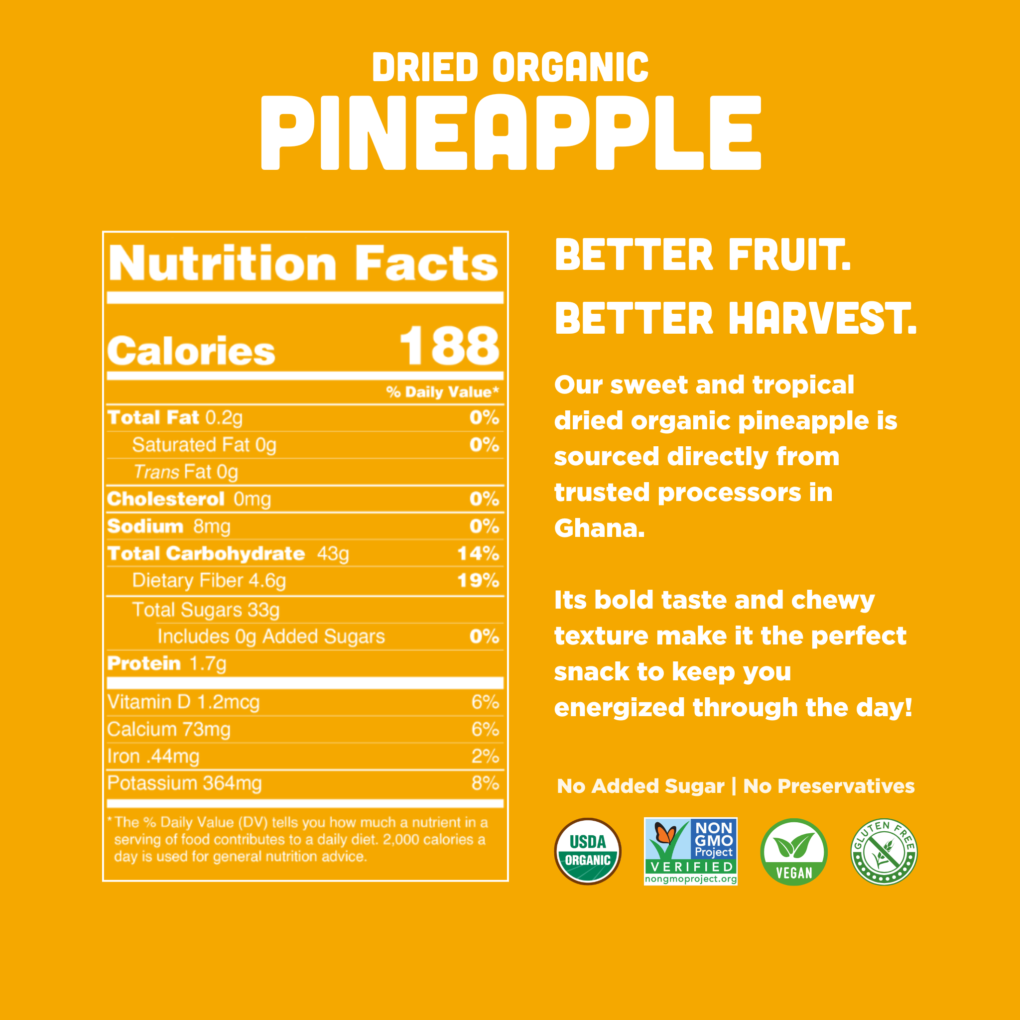 Organic Dried Pineapple, 2oz